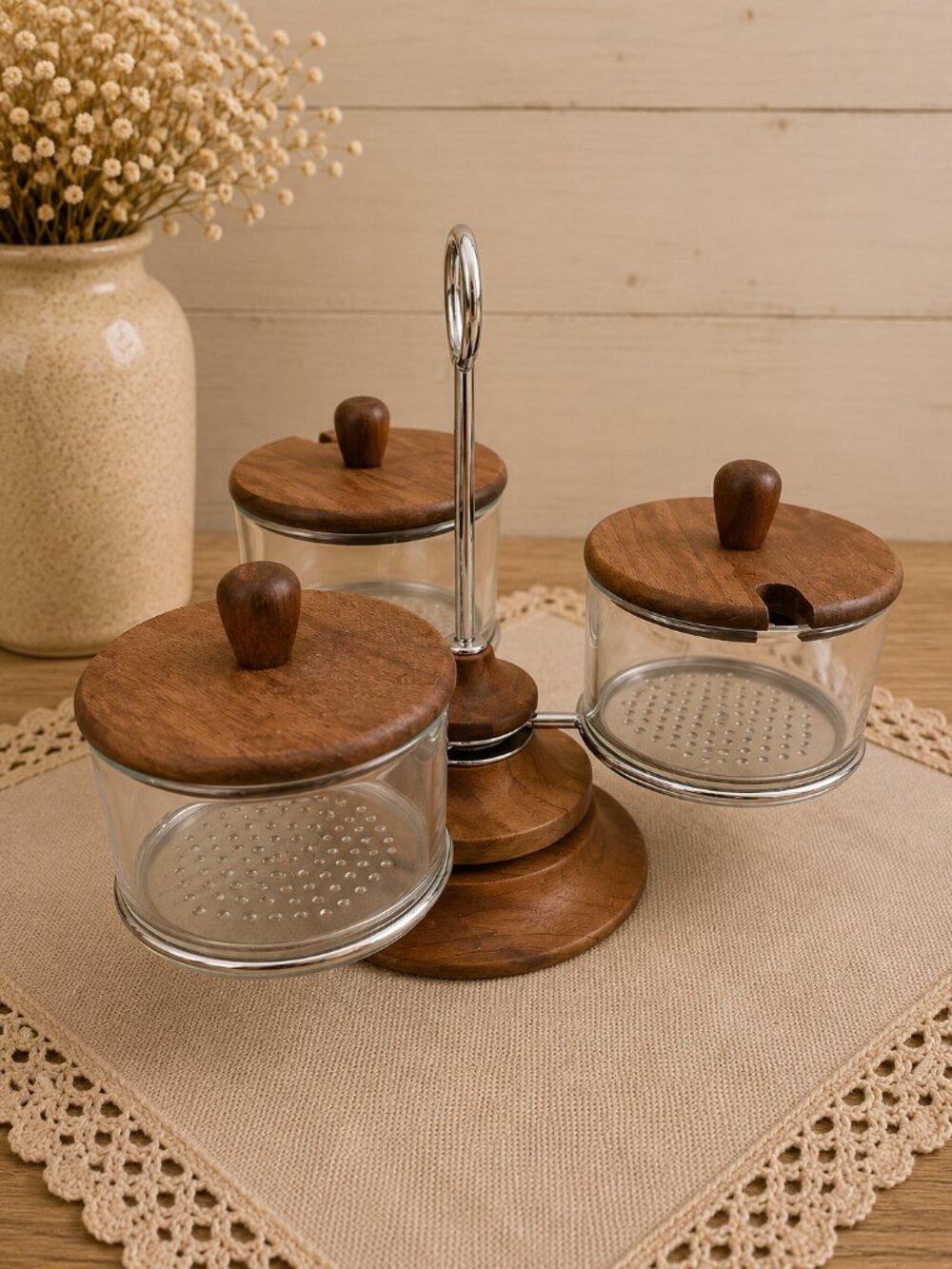 LUTHJE DENMARK | Vintage MCM Teak Wood Rotating Condiment Tray